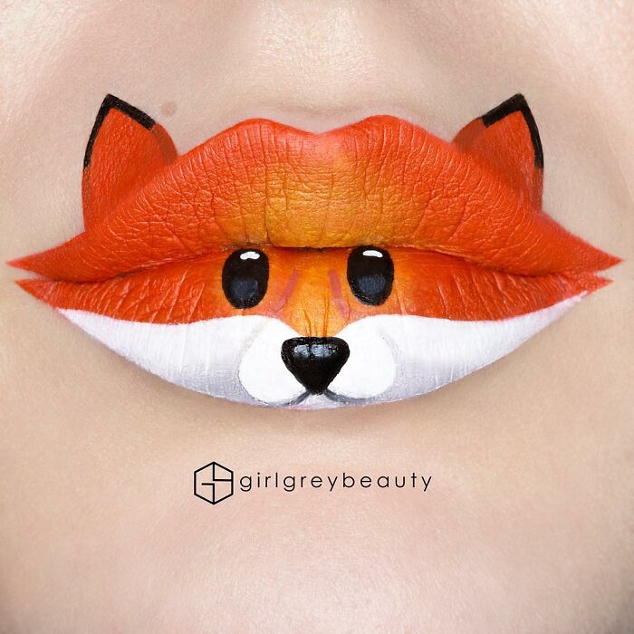 Labios en forma de zorros, Creación de Andrea Reed; Artista crea hermosas obras de arte sobre sus labios