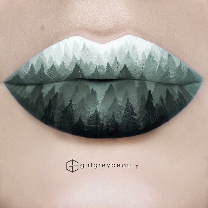 Labios con montañas, Creación de Andrea Reed; Artista crea hermosas obras de arte sobre sus labios