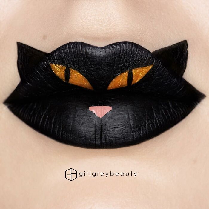 Labios con un gato, Creación de Andrea Reed; Artista crea hermosas obras de arte sobre sus labios