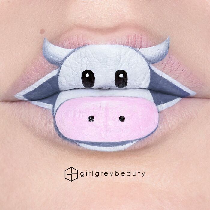 Labios con una vaca, Creación de Andrea Reed; Artista crea hermosas obras de arte sobre sus labios