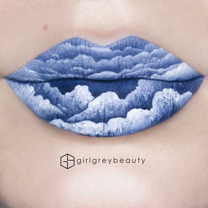 Labios con nubes, Creación de Andrea Reed; Artista crea hermosas obras de arte sobre sus labios