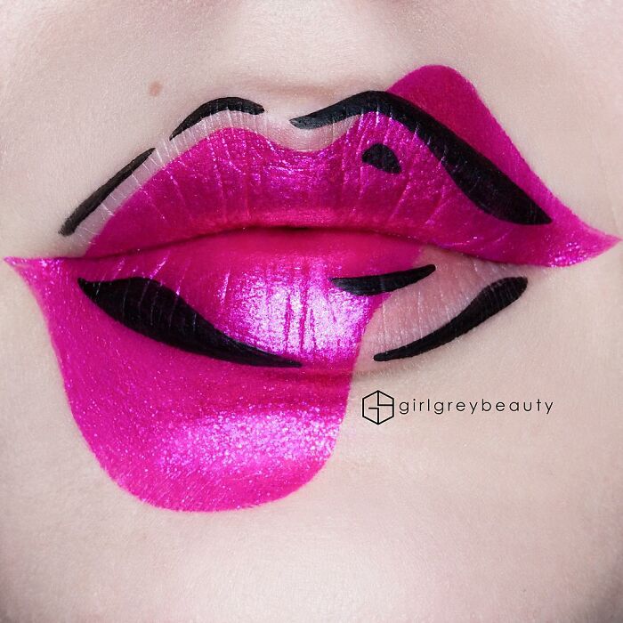Labios en tono fucsia, Creación de Andrea Reed; Artista crea hermosas obras de arte sobre sus labios