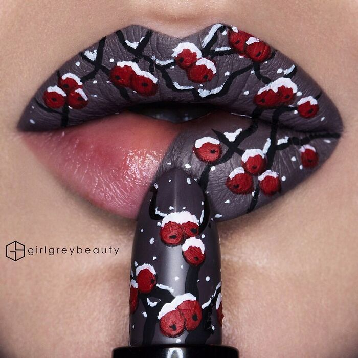Labios con catarinas, Creación de Andrea Reed; Artista crea hermosas obras de arte sobre sus labios