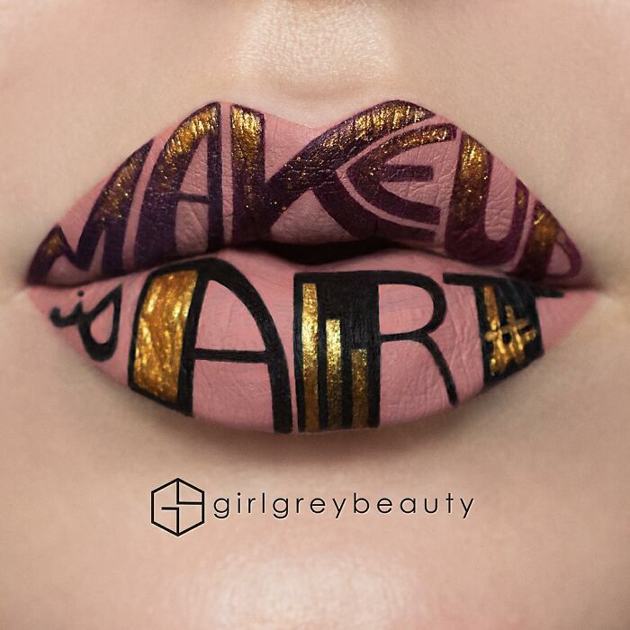 Labios con letras, Creación de Andrea Reed; Artista crea hermosas obras de arte sobre sus labios