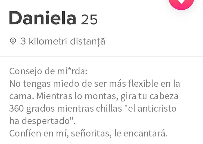 Descripción de un perfil de tinder gracioso y honesto