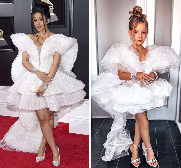Alya, niña, recreando vestuario de Cardi B; Niña de 6 años recrea los mejores looks de alfombra roja de las celebs