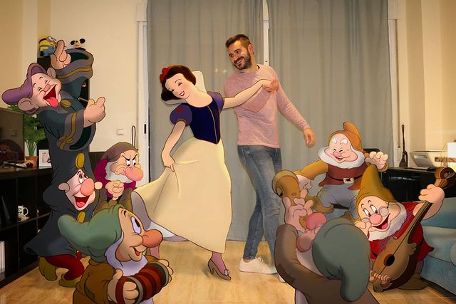 Blancanieves y los siete enanos bailando edición de Samuel MB ;Maestro convierte a personajes Disney en sus roomies y se vuelve viral