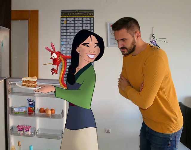 Mulán abriendo el refrigerador edición de Samuel MB ;Maestro convierte a personajes Disney en sus roomies y se vuelve viral