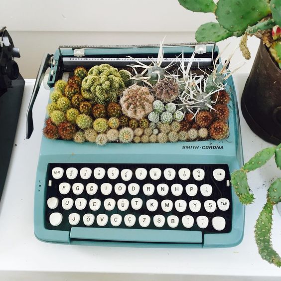 maceta en máquina de escribir ;14 Macetas aesthetic para que tus plantas se ven bien chulas