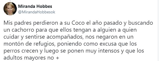 Comentario en twitter sobre negar adopción a los abuelitos 