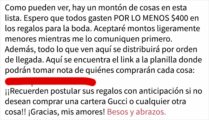 Lista de peticiones que hizo una novia sobre su boda 