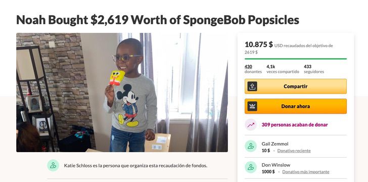 niño comiendo paleta junto a petición de change.org; Niño usa la tarjeta de su mamá y gasta casi 3 mil dólares en paletas de Bob Esponja 