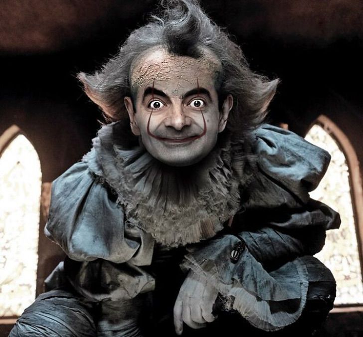 Mr. Bean maquillado como si fuera el payaso IT