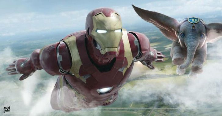 Iron Man y Dumbo volando juntos