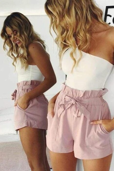 chica con short estilo paper bag;15 Ideas para llevar usar short sin parecer que vas al gym