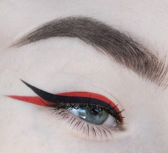 Delineado doble con rojo y negro; Delineados aesthetic que querrás intentar