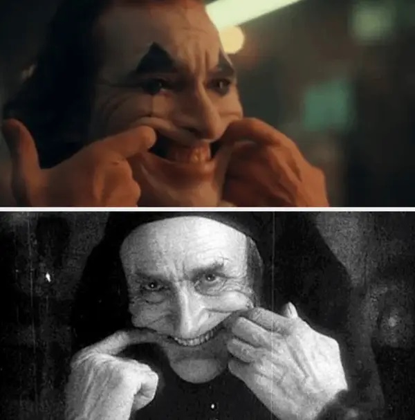 Similitud de escenas en las películas Joker - El hombre que ríe; Universos paralelos en el cine
