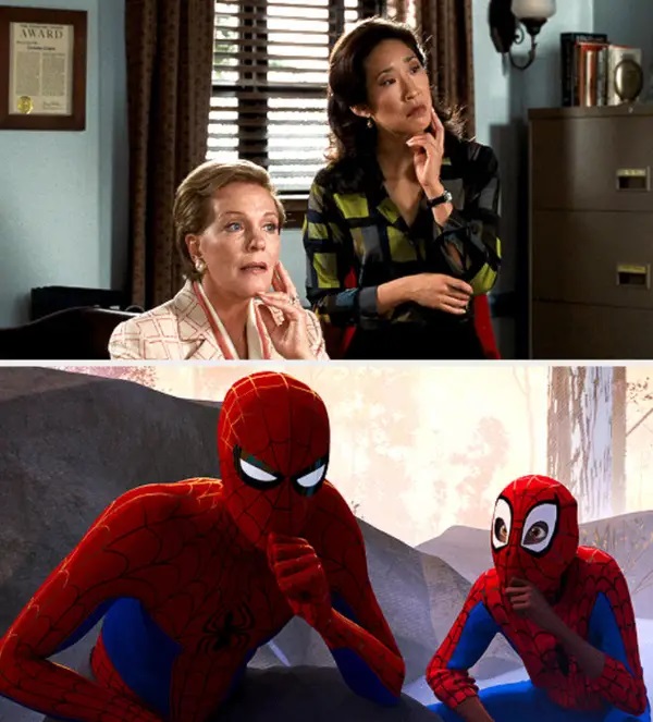 Similitud de escenas en las películas El diario de la princesa - Spider-Man: un nuevo universo; Universos paralelos en el cine 