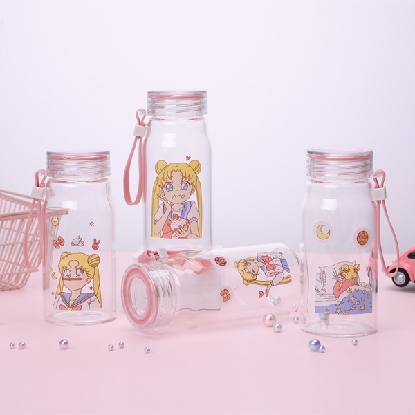 cilindro transparente con estampado de Sailor Moon; Cilindros bonitos que te motivaran a beber agüita todo el días