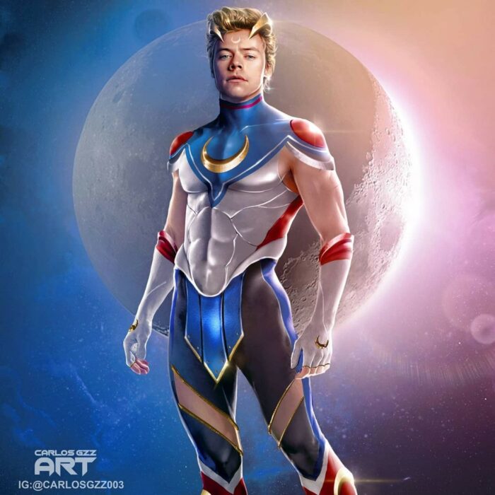 Harry Styles como una Sailor Scout, Ilustración de Carloz Gzz ; Artista transforma a celebridades masculinas en sailor scout