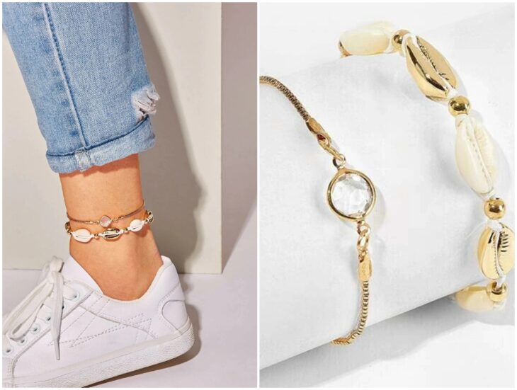 Tobillera en tono dorado con conchita blanca; Hermosas pulseras de tobillo que deberías usar