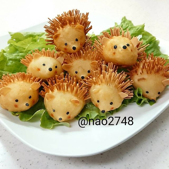 Pan horneado en forma de puercoespín; Platillo elaborado por nao2748; Hermosa comida de bento estilo japonés