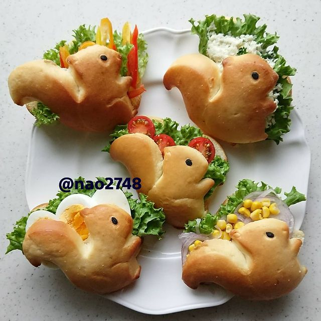 Sándwich en forma de ardilla; Platillo elaborado por nao2748; Hermosa comida de bento estilo japonés