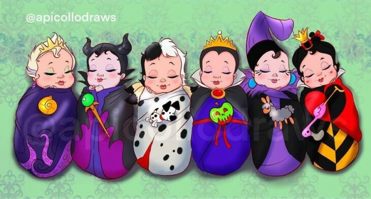 Dibujo por Alex Pick de las villanas Disney como bebés