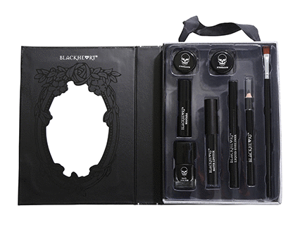 Neceser de calavera con productos para cejas