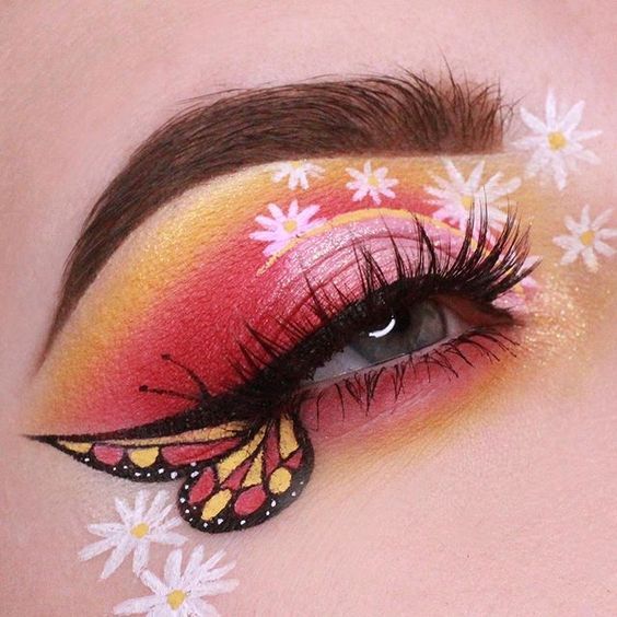 Delineado negro con mariposa y flores blancas; Delineados con flores para una mirada llena de color