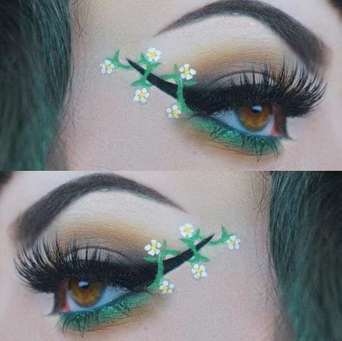 Delineado negro con verde y flores blancas; Delineados con flores para una mirada llena de color