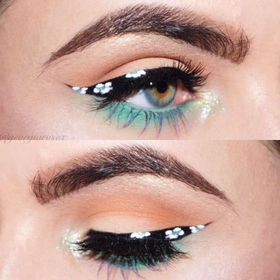 Delineado negro con flores verde menta; Delineados con flores para una mirada llena de color