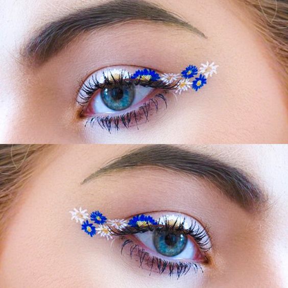 Delineado blanco con flores azul rey; Delineados con flores para una mirada llena de color