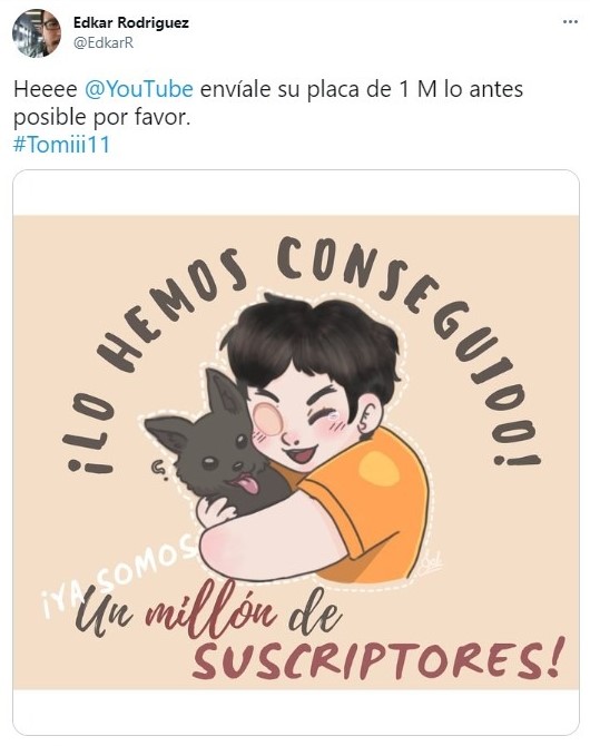 Tuit sobre el youtuber Tomiii 11; Tomiii 11, el youtuber que está uniendo a todo internet por una noble causa 