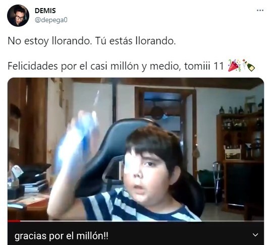 Tuit sobre el youtuber Tomiii 11; Tomiii 11, el youtuber que está uniendo a todo internet por una noble causa 