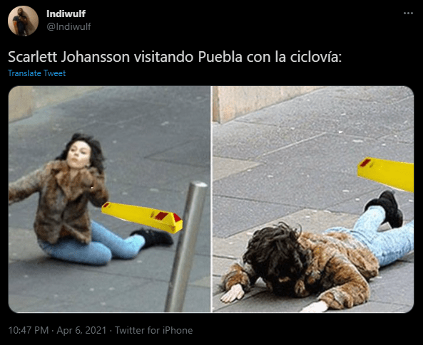 memes de usuarios en twitter burlándose de las caídas en ciclovía de Puebla