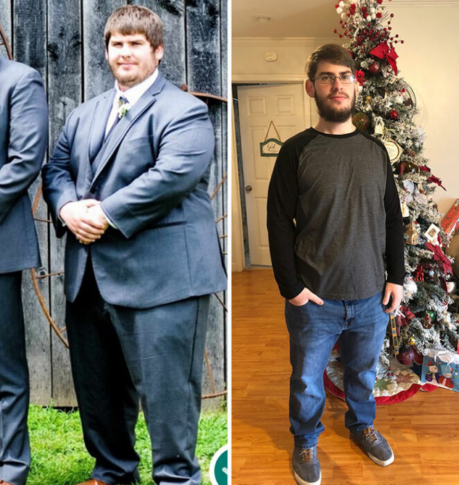 Chico antes y después de su pérdida de peso