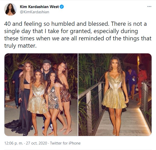 Comentario en twitter de Kim Kardashian sobre su cumpleaños #40 