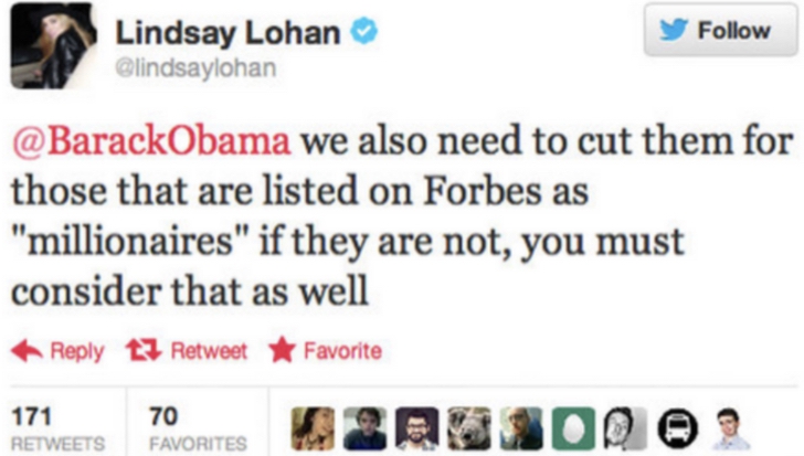Comentario en twitter de Lindsay Lohan 