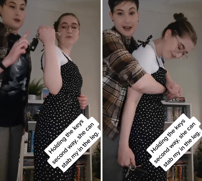Chica enseña la forma correcta de sujetar a un atacante para debilitarlo