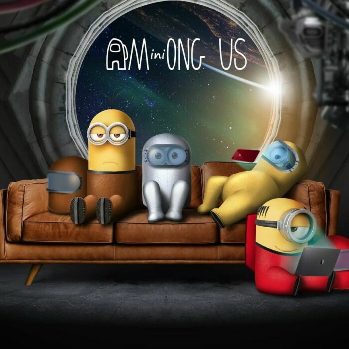 Arte digital de Sandevil mezclando a Among Us y Los minions