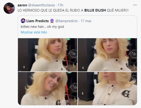 Comentarios en Twitter sobre el nuevo color de Billie Eilish