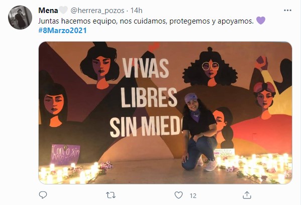 Comentarios en twitter de mujeres marchando el día internacional de la mujer 2021