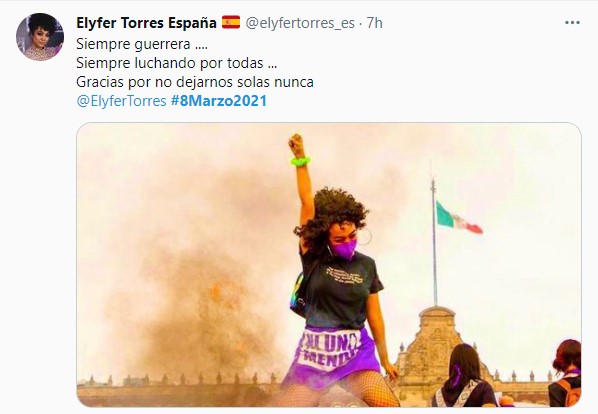Comentarios en twitter de mujeres marchando el día internacional de la mujer 2021