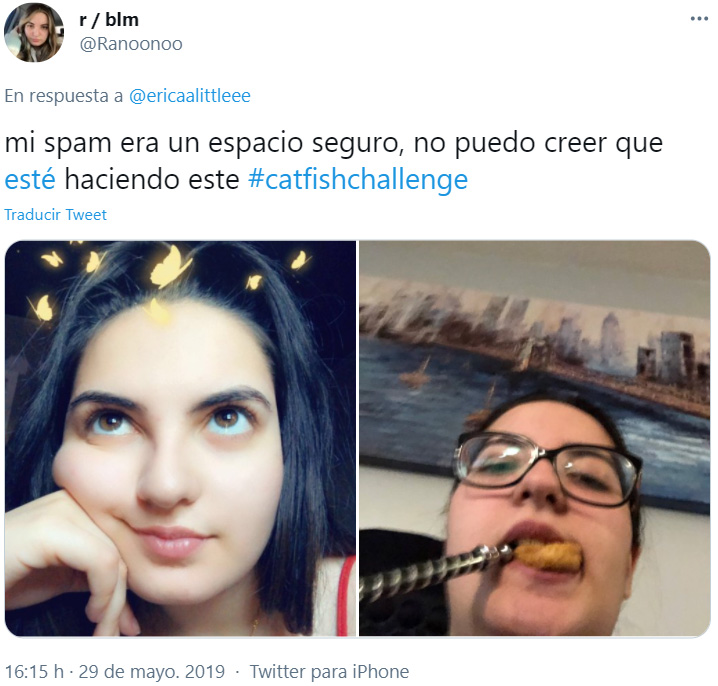 Screenshot de Twitter con el #CatfishChallenge 11