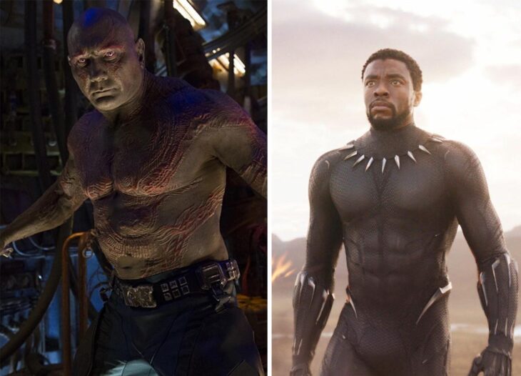 Del lado izquierdo Drax de 'Guardianes de la Galaxia', del lado derecho T'Challa de 'Black Panter'