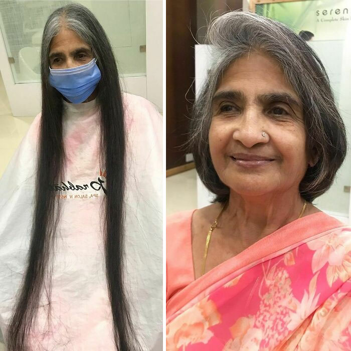 Mujer antes y después de cortar su cabello