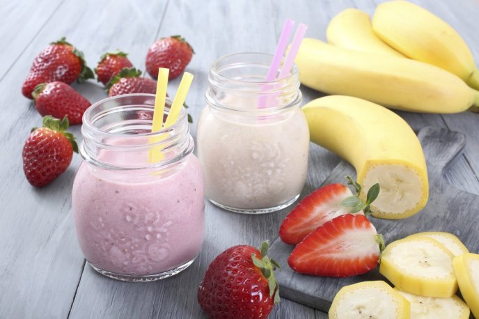 Batido para la cena de Fresas y plátano