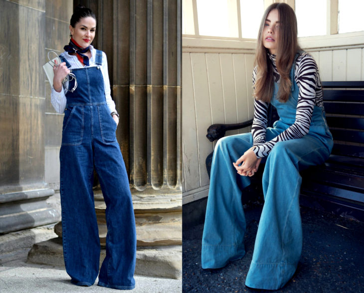 Looks con overol azul holgado, acampanado