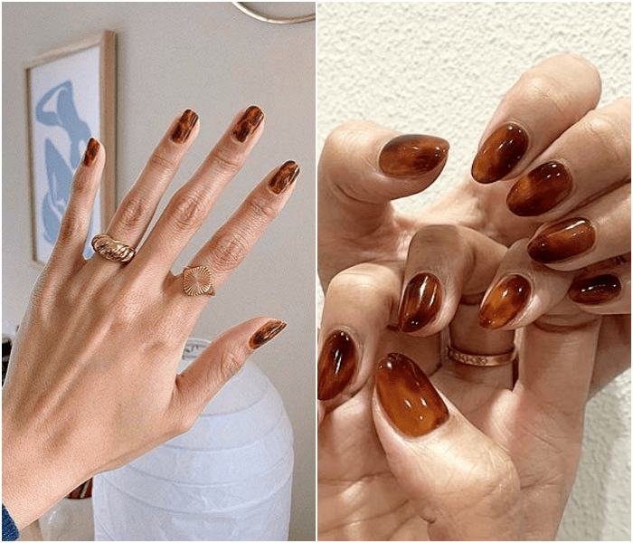 uñas, manicura, postizas en colores café, neutrales al estilo de animal print